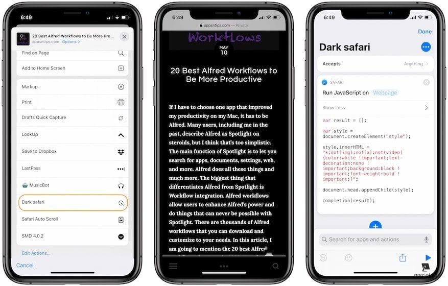 Best Siri Shortcuts - Dark Safari