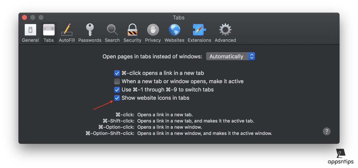 Enabling Favicon in Safari in macOS Mojave 2