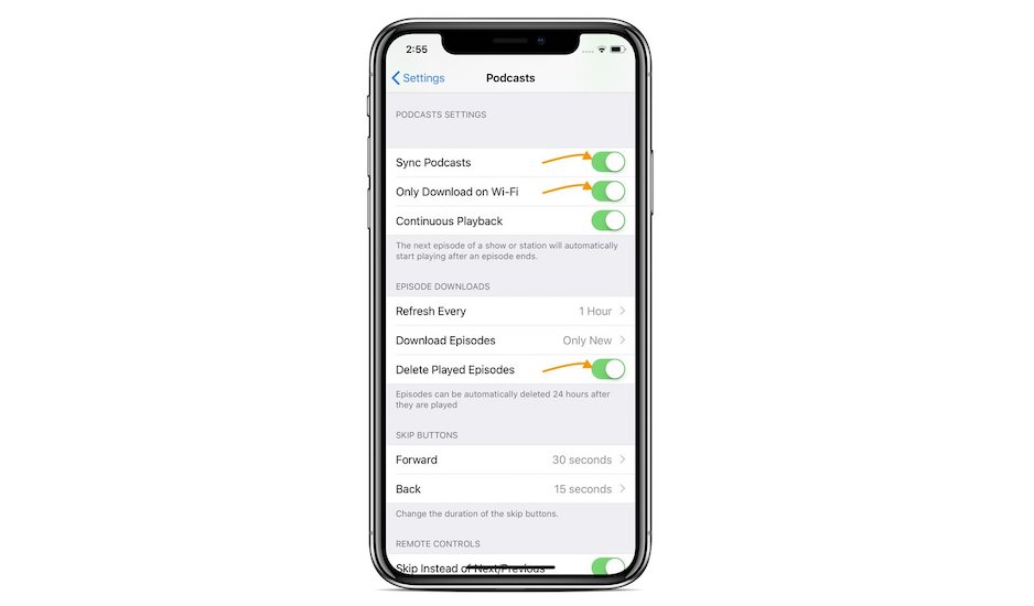 Make Sure Sync, Download on WiFi, and Delete Played Episodes Are Turned On
