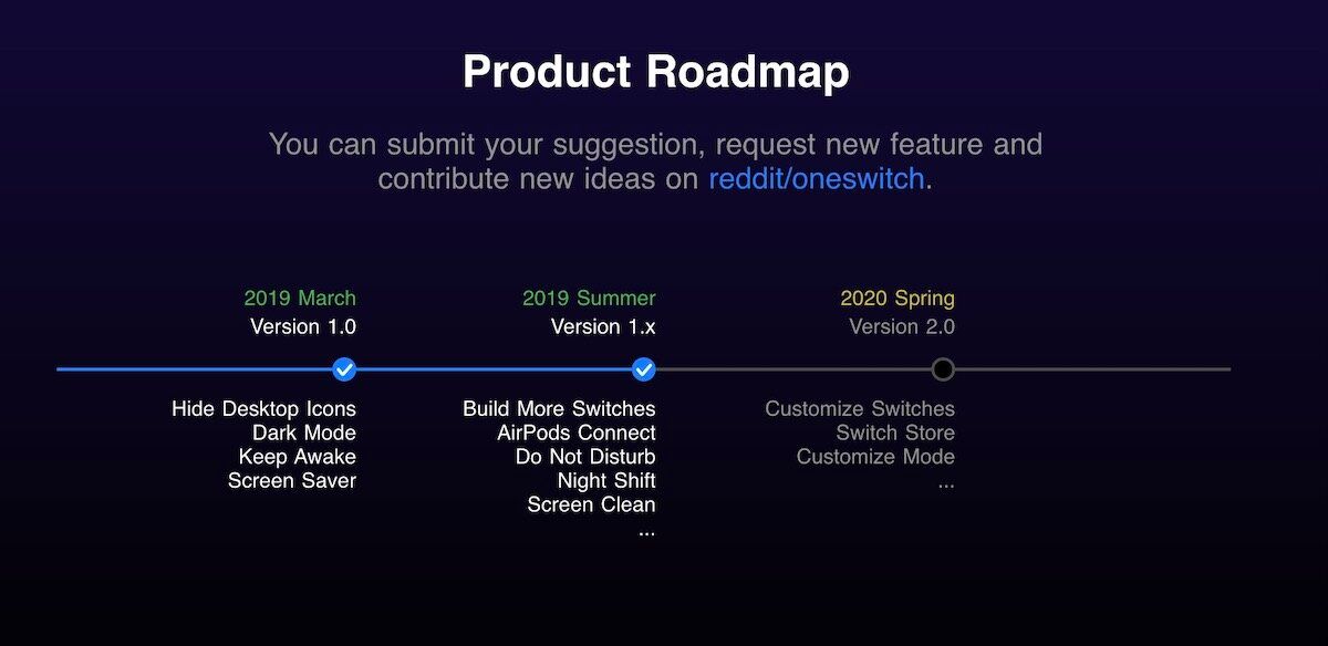 One Switch product roadmap