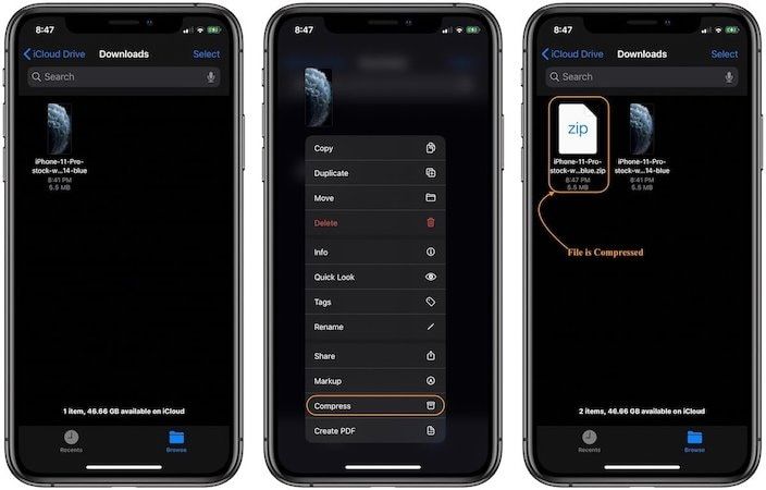 Compress Files into ZIP Format in iOS 13 and iPadOS 13
