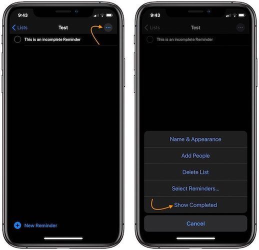 Show Completed Reminders on iPhone in iOS 13 - 2