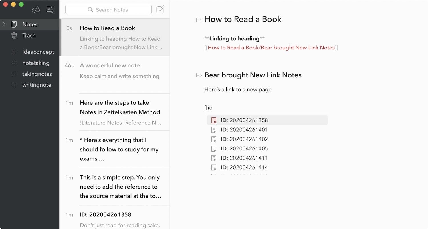 Bear App Linked Notes and Backlinks