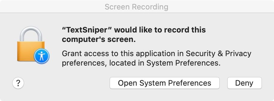 Granting Screen Recording Permission to TextSniper
