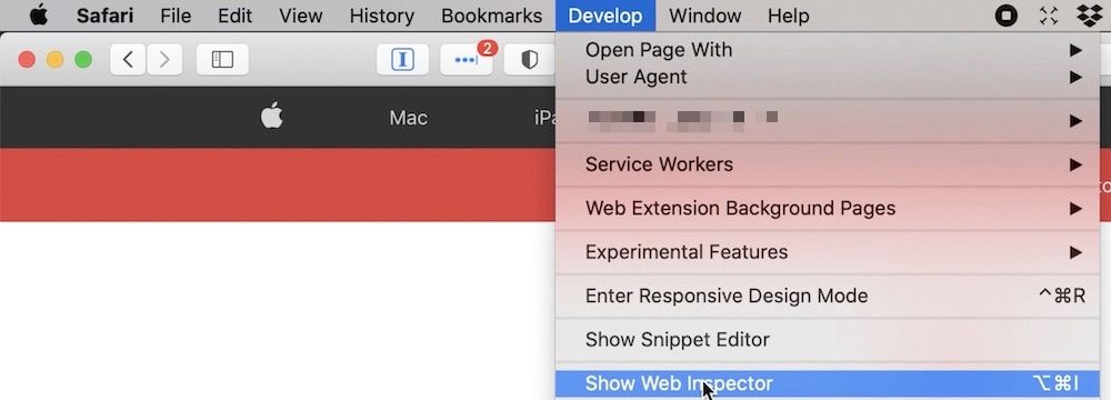 Show Web Inspector in Safari