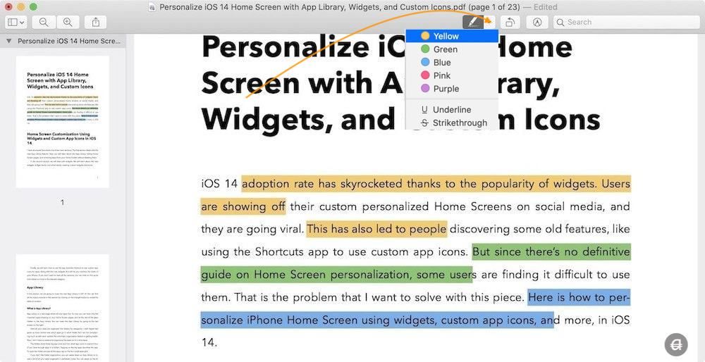 Highlight, Underline, and Strikethrough PDF Files Using Preview on Mac 3