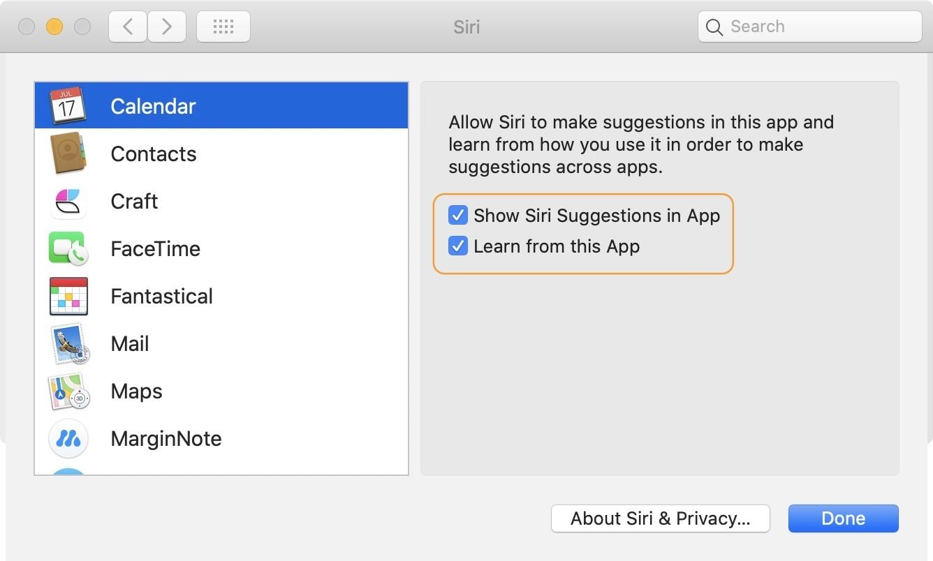 Turn off Siri Suggestion on Mac 2