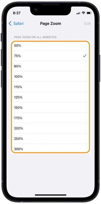 Adjust Safari Zoom Percentage 3