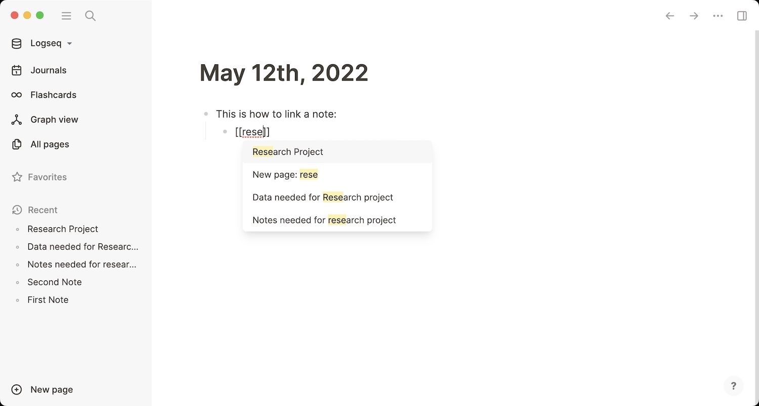 Linking notes in Logseq