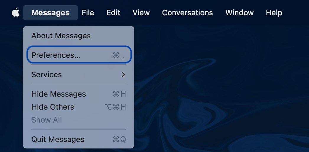 Open messages preferences