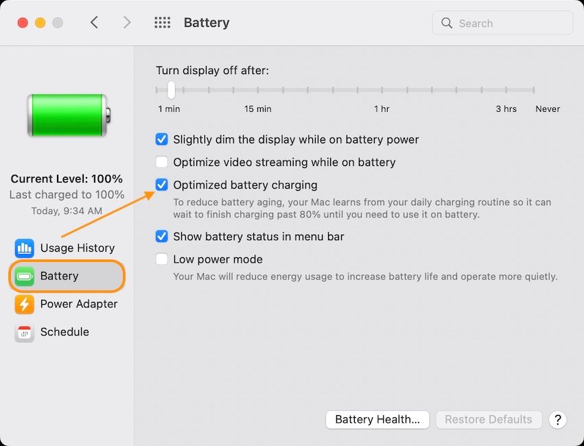 Enable Optimized Battery Charging on Mac