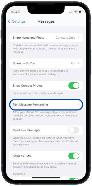 Tap on Text Message Forwarding