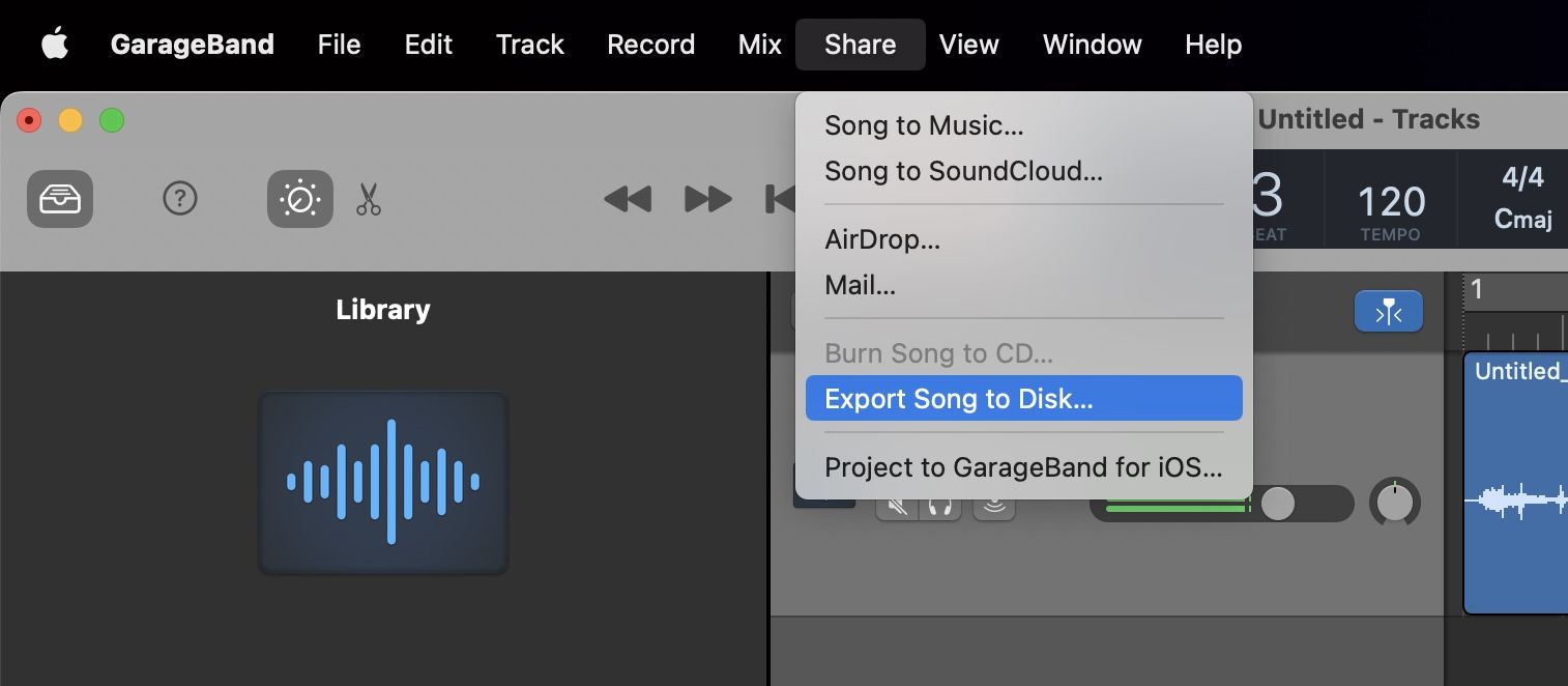 GarageBand - exporting recording