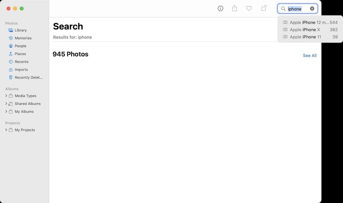 refining images on Mac Photos app by searching for iphone
