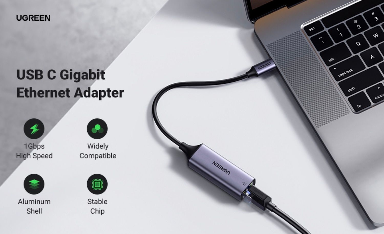  UGREEN USB-C to RJ45 adapter connected with MacBook Pro
