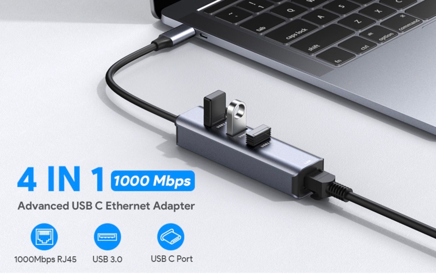 vilcome USB-C to ethernet adapter connected with MacBook Pro