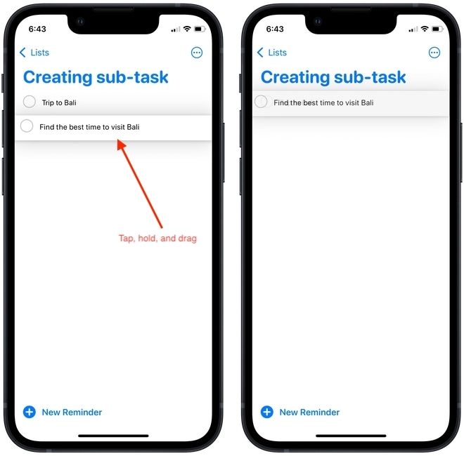 create sub-tasks in reminders on iPhone 2