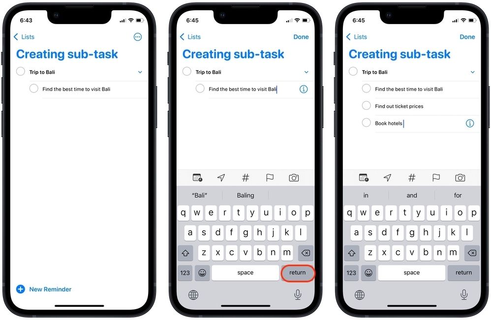create sub-tasks in reminders on iPhone 2