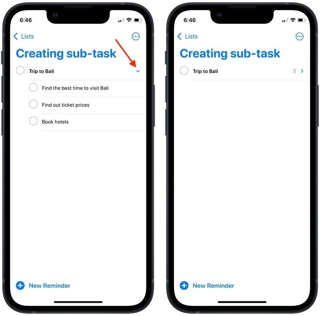 create sub-tasks in reminders on iPhone 4