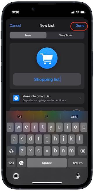 How to create a template list in Reminders on iPhone 2