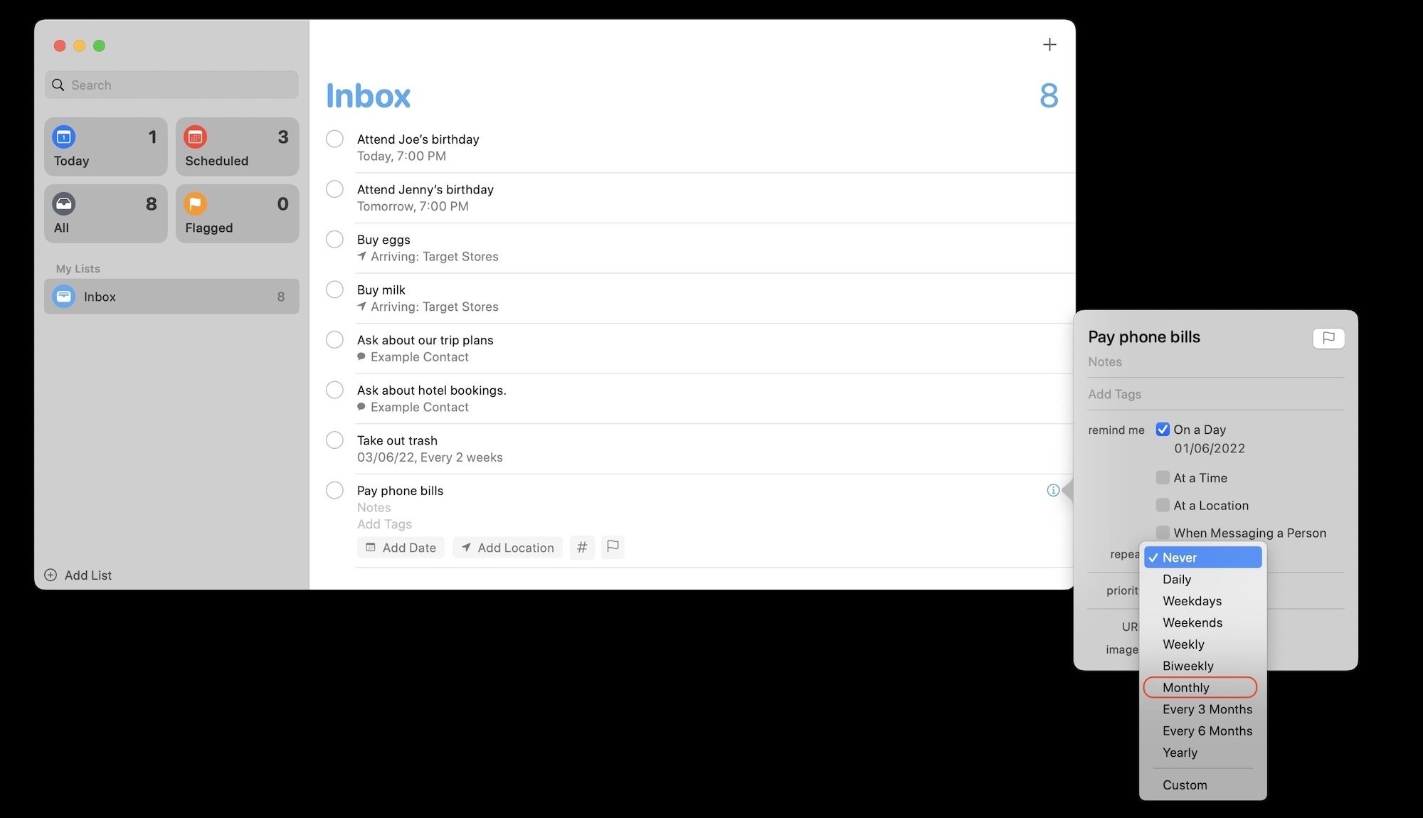 create repeating reminders on Mac 4