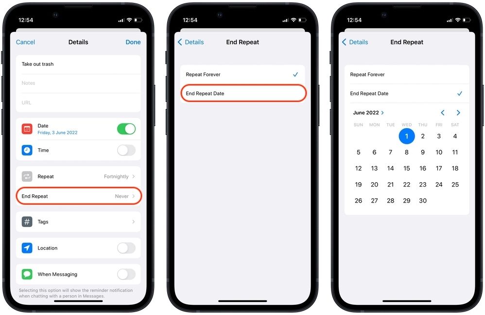 create repeating reminders on iPhone 4