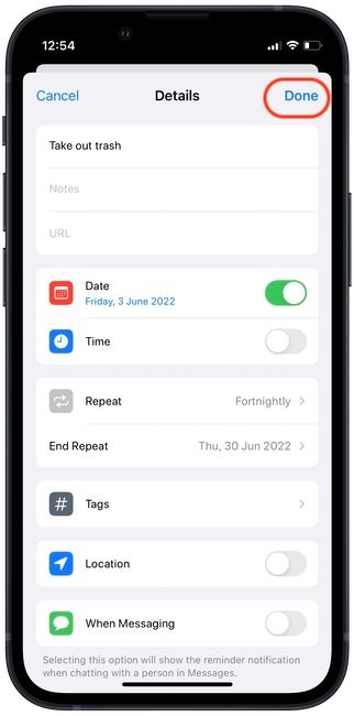 create repeating reminders on iPhone 5