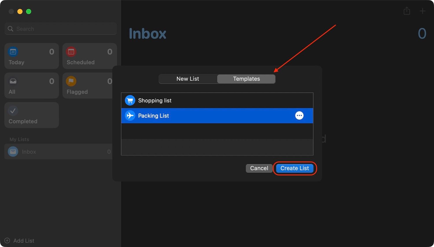How to use a template list in Reminders on Mac 2
