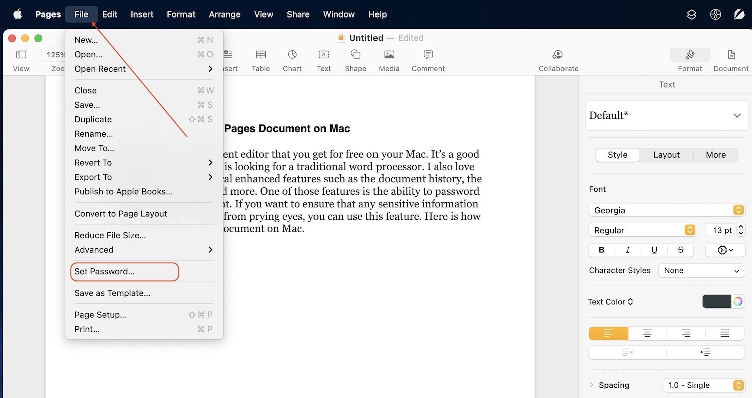 Password protect Pages document on Mac 1