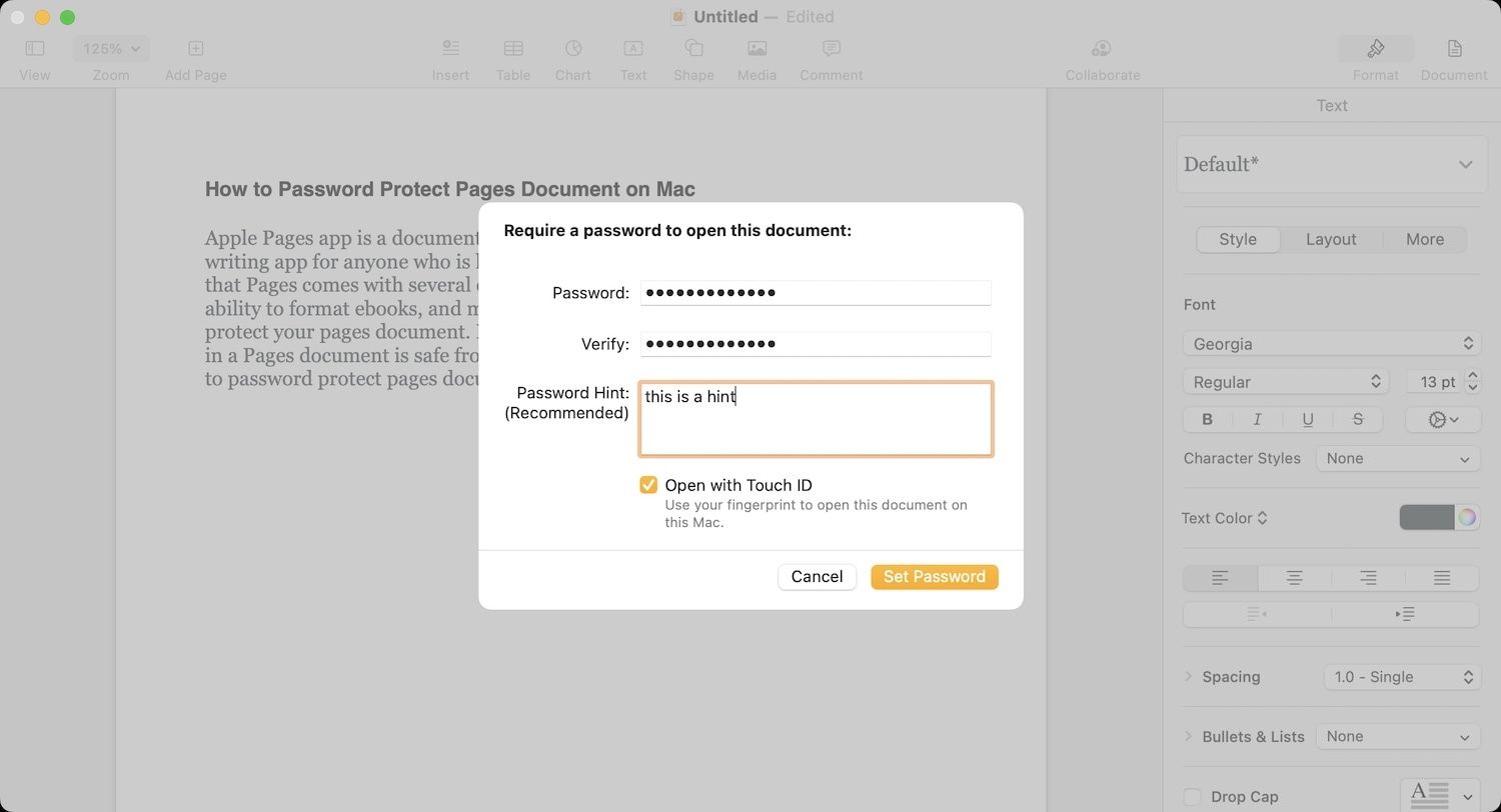 Password protect Pages document on Mac 2
