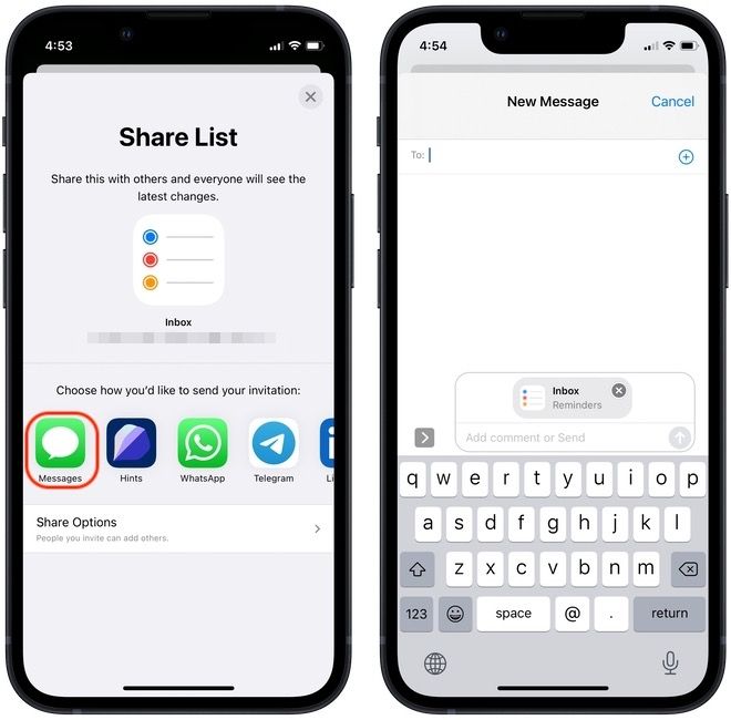 share a reminders list on iPhone 2