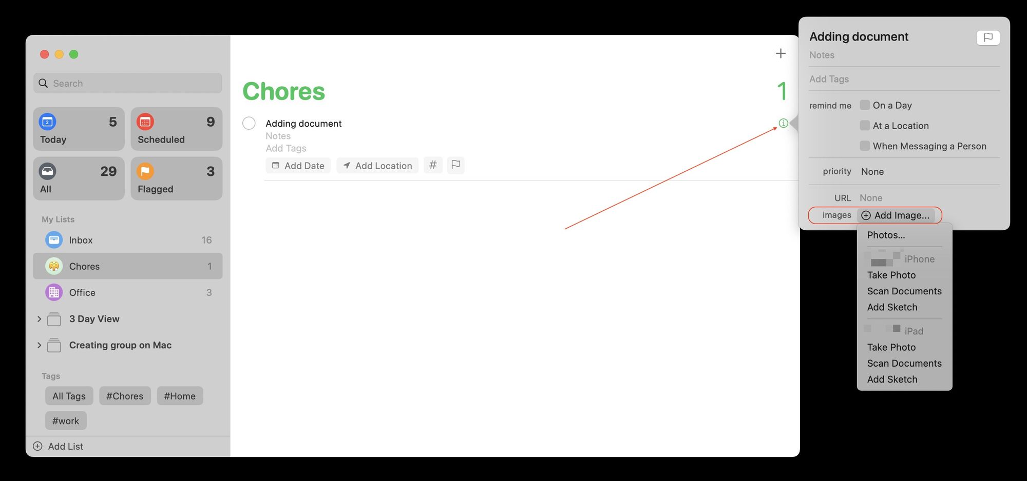 add image to reminder on Mac
