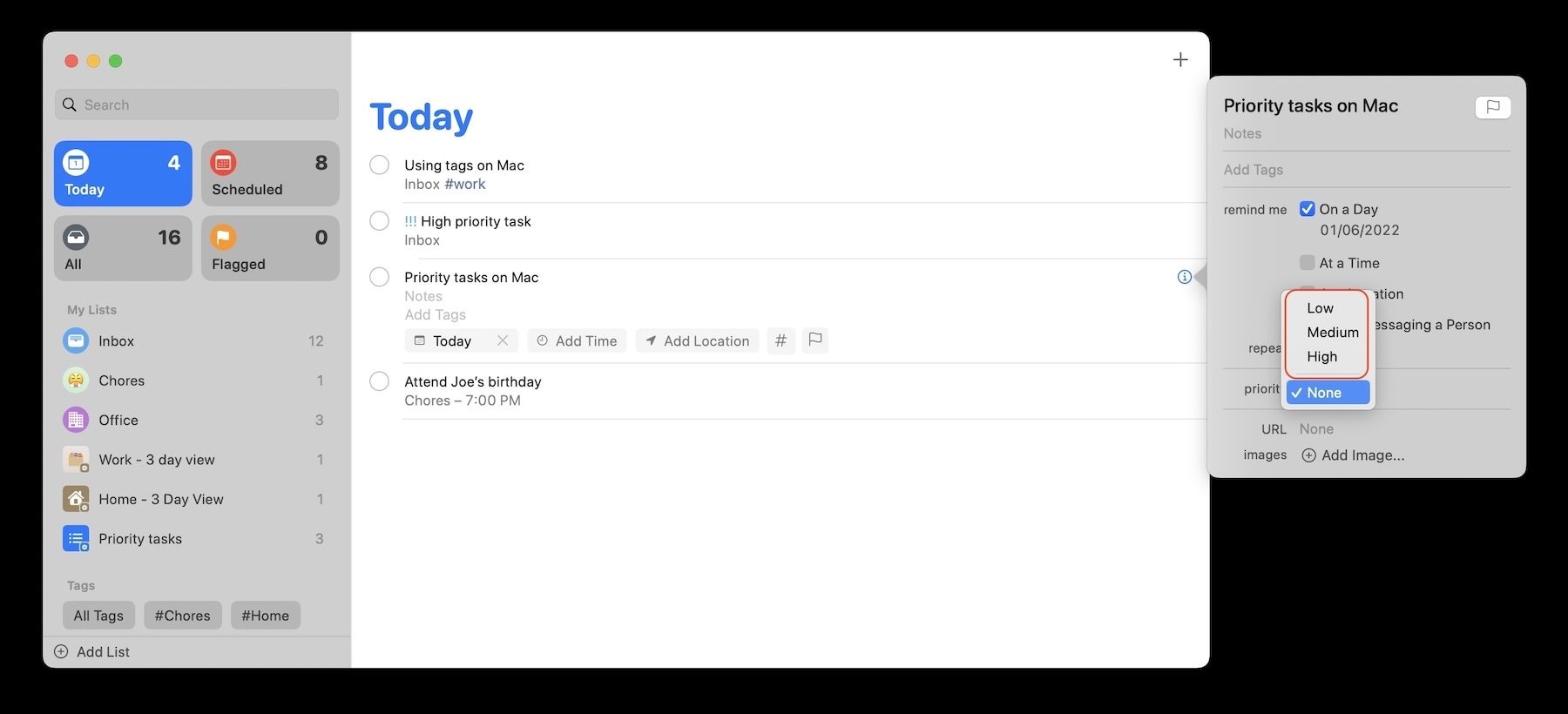 add priority to reminders on Mac 2