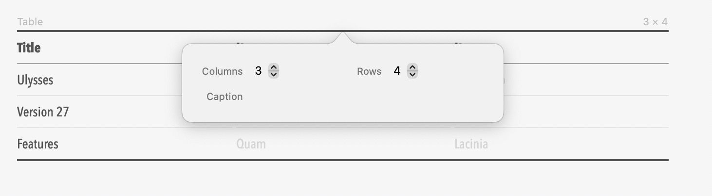 adding row and table in Ulysses