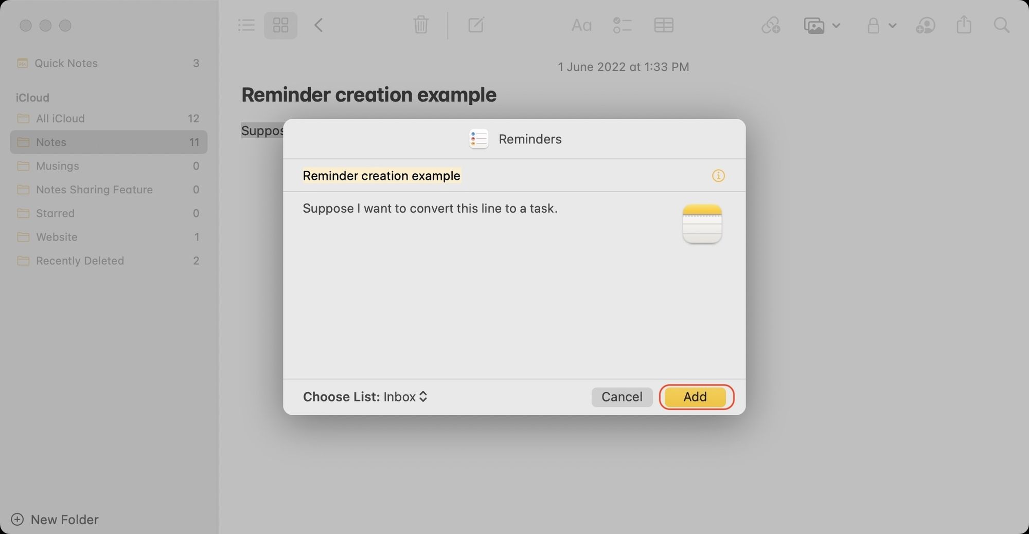 create reminders using share sheet on Mac 4