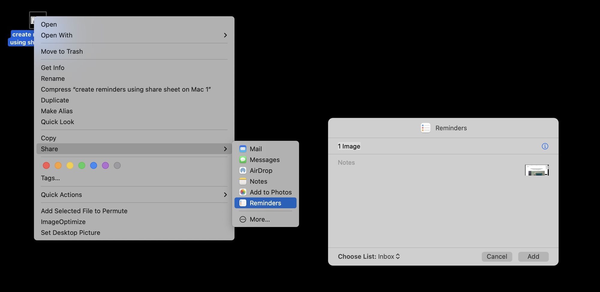 create reminders using share sheet on Mac 5