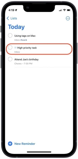 add priority to reminders on iPhone 2