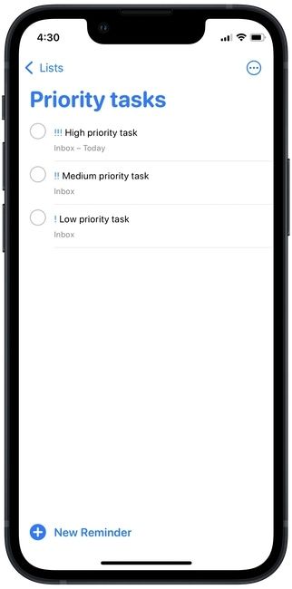 add priority to reminders on iPhone 4