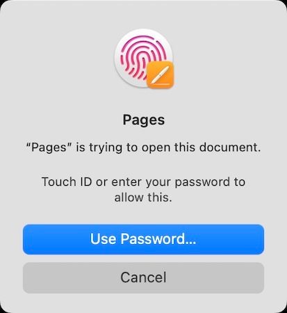 unlock password protected pages document with touch ID