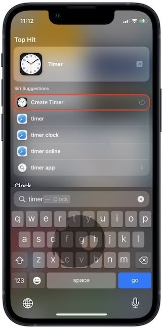 Create a timer on iPhone using Spotlight 1