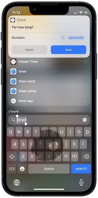 Create a timer on iPhone using Spotlight 2