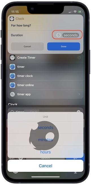 Create a timer on iPhone using Spotlight 3