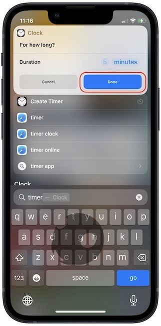 Create a timer on iPhone using Spotlight 4