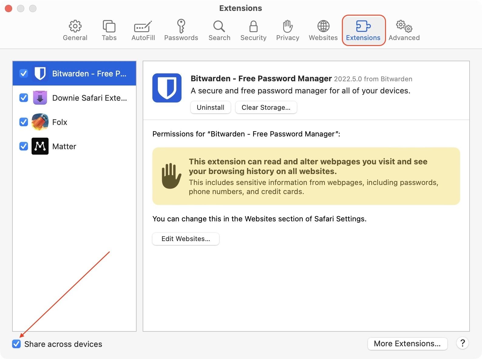 safari sync extensions