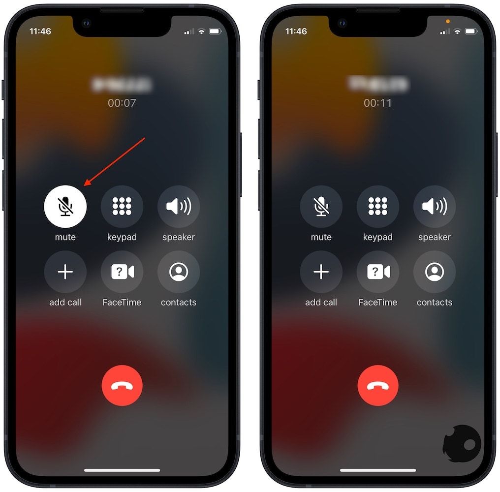 iPhone screenshot showing how to unmute a call