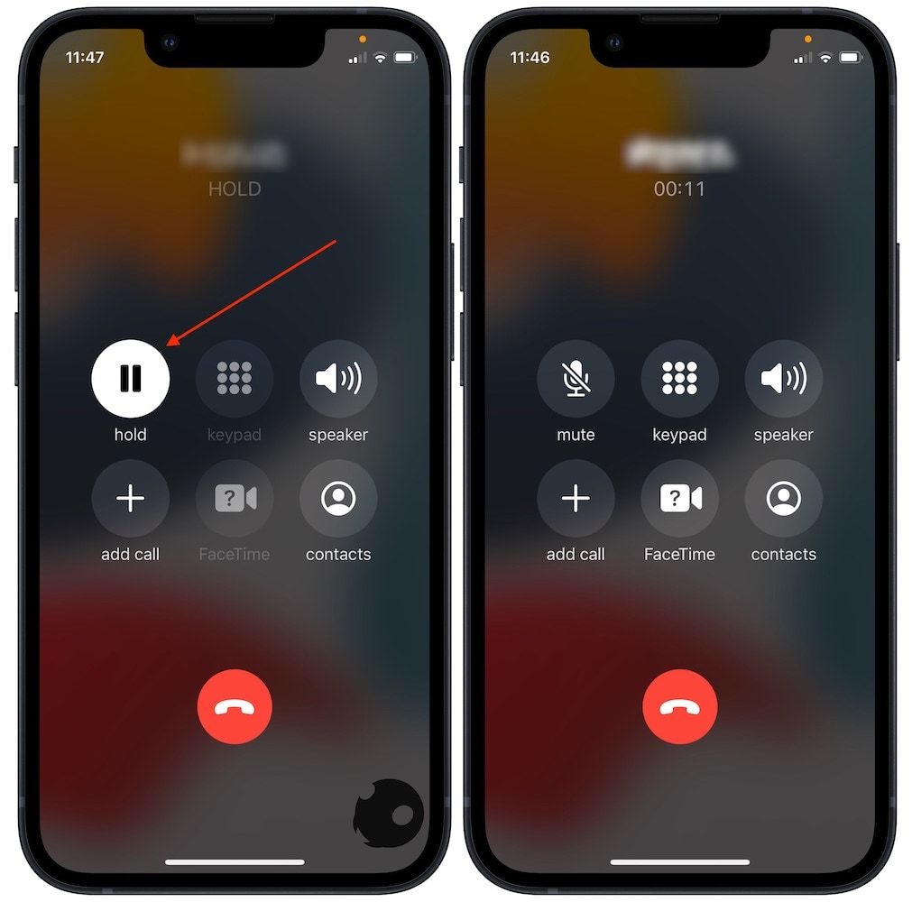 iPhone screenshot showing how to un hold a call