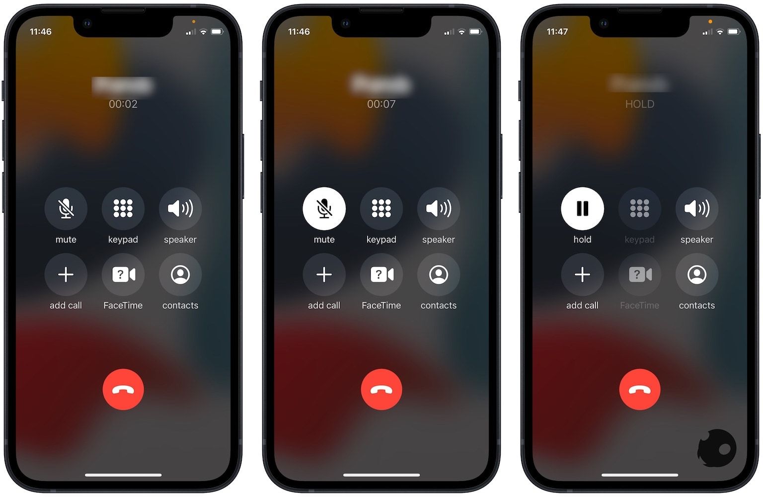 iPhone screenshot showing how to mute and hold a call