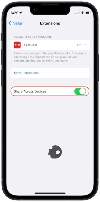 share Safari extension across devices from iPhone 4