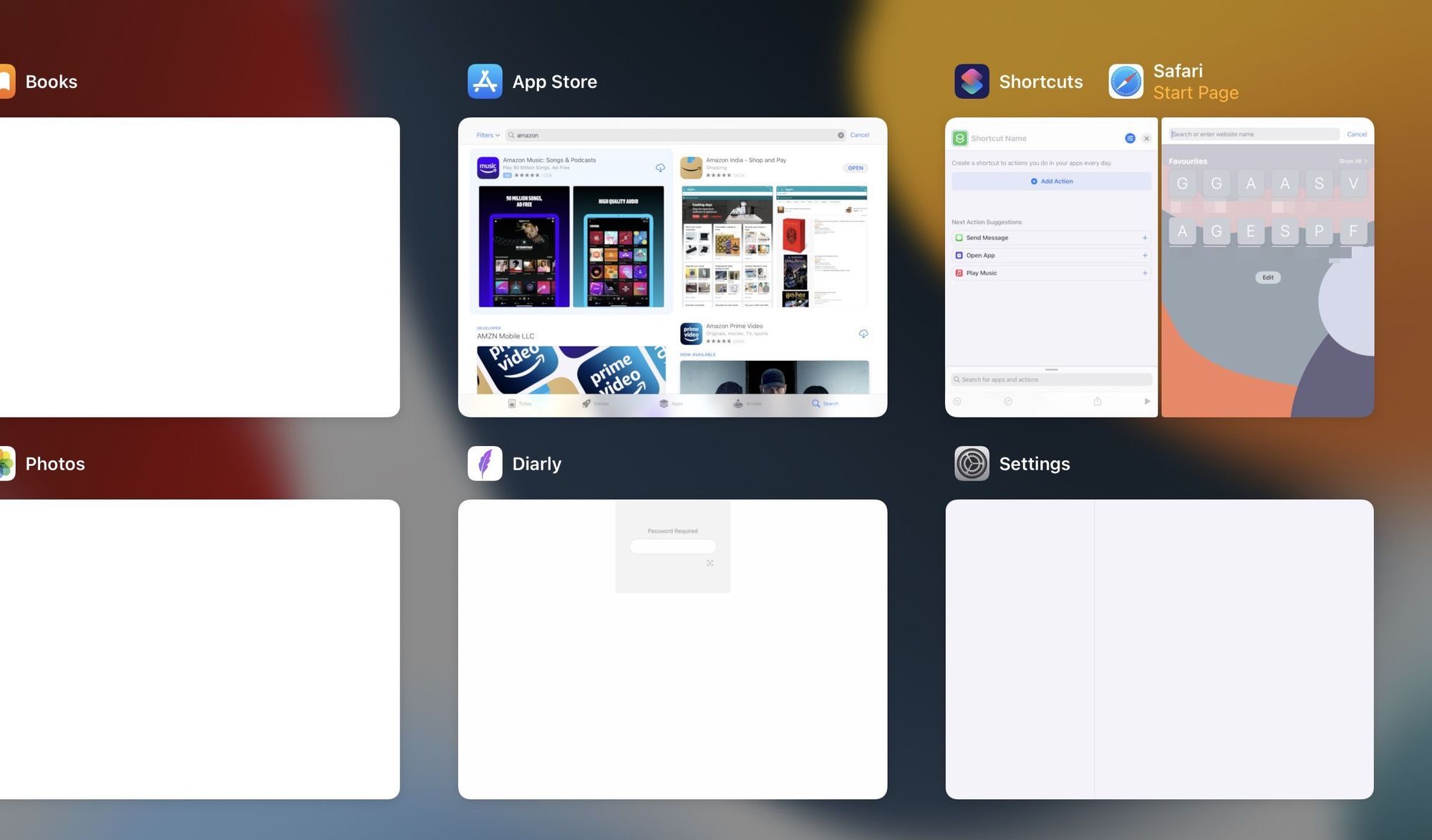 screenshot showing iPadOS multitasking app switcher mode