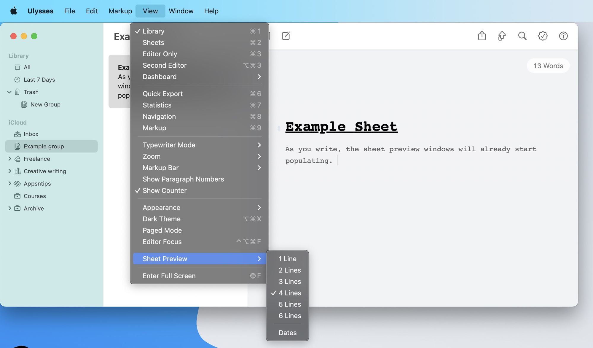 Ulysses Sheet Preview Setting